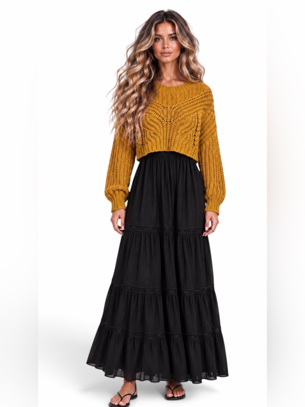 Topshop – Butterfly Super Crop Chunky Knit Sweater – Mustard Yellow – Sz. S